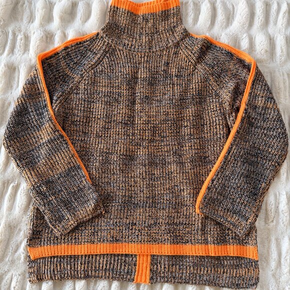 TURTLENECK SWEATER ~ BROWN WITH ORANGE TRIM AND STRIPES NWOT - Picture 5 of 6